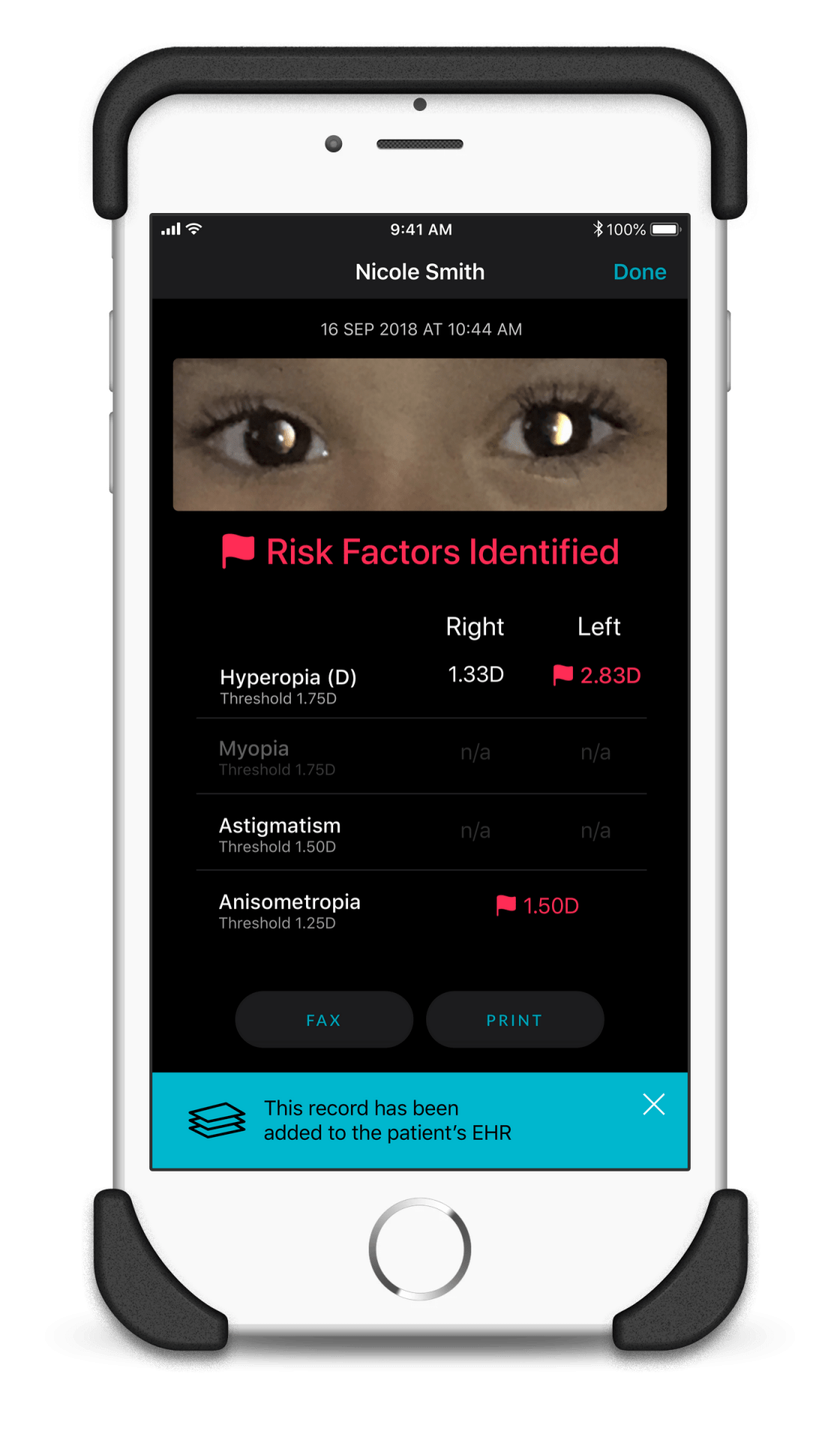 GoCheck Kids Photoscreening Risk Factors screen with EHR Integration